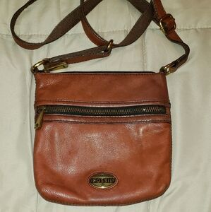 Fossil Butter Soft "Mini Explorer" Leather Crossbody Bag/Purse Dark Tan/Brown